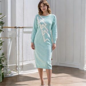 Vintage 1980s Teal Green Sweater Dress